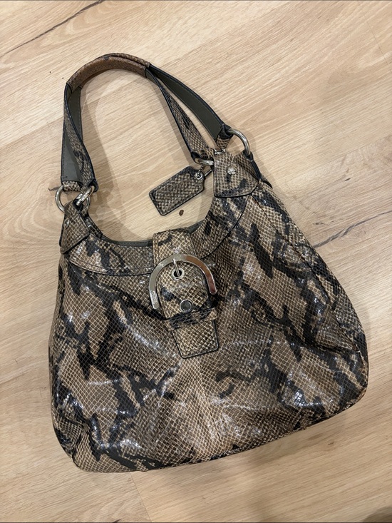 Coach Handbags - Coach Brown Snake-Print Hobo Bag with Silver Buckle